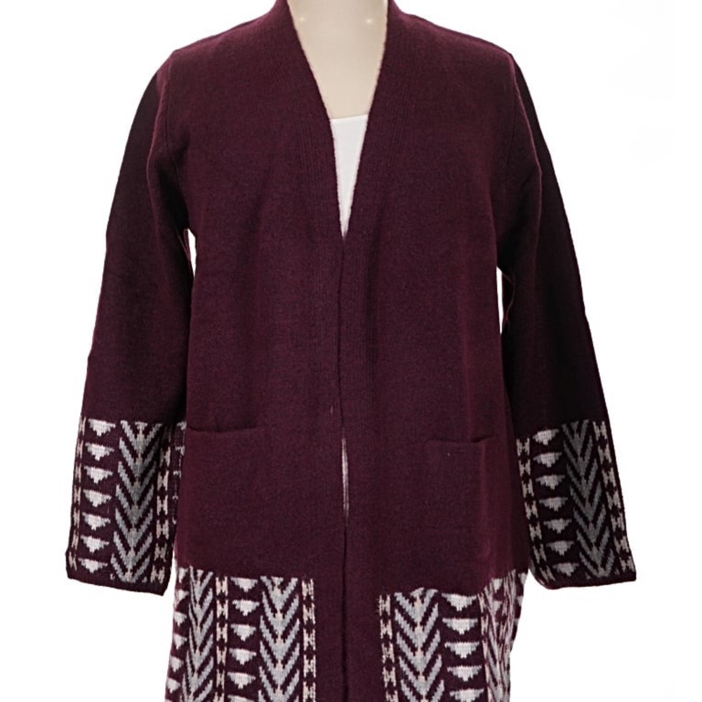 Frye Burgundy and White Cardigan Sweater